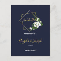 Elegant Classy Navy Geometric save the date