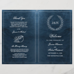 Elegant Classy Navy Seashell Beach Wedding Program