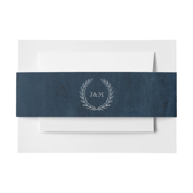 Elegant Classy Navy Watercolor Wedding Monogram Invitation Belly Band (Front Example)