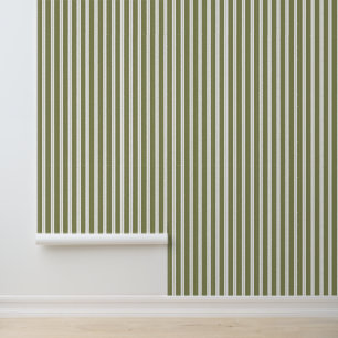 Elegant Classy Olive Green French Ticking Stripes Wallpaper