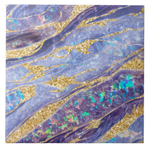 Elegant Classy Opal Marble Purple Gold Glitter Ceramic Tile