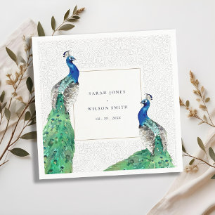 Elegant Classy Ornate Watercolor Peacock Wedding Napkin
