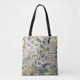 Elegant Classy Passion Floral Pattern Gold Tote Bag