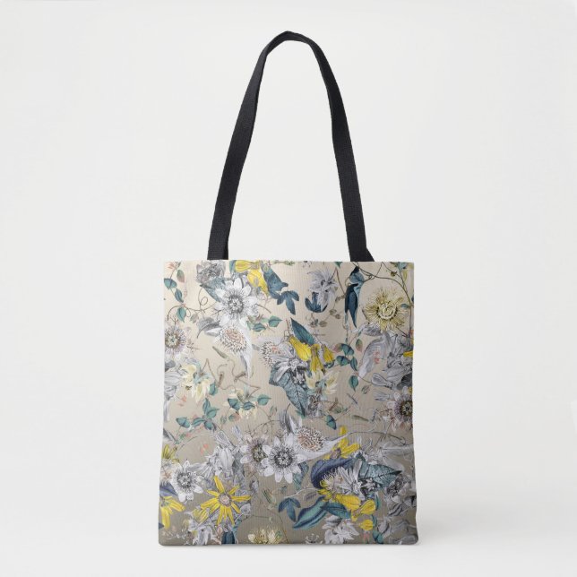 Elegant Classy Passion Floral Pattern Gold Tote Bag (Front)