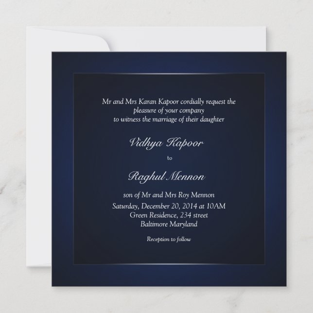 Elegant Classy Pattern Blue Wedding Invitation (Front)