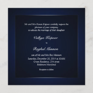 Elegant Classy Pattern Blue Wedding Invitation
