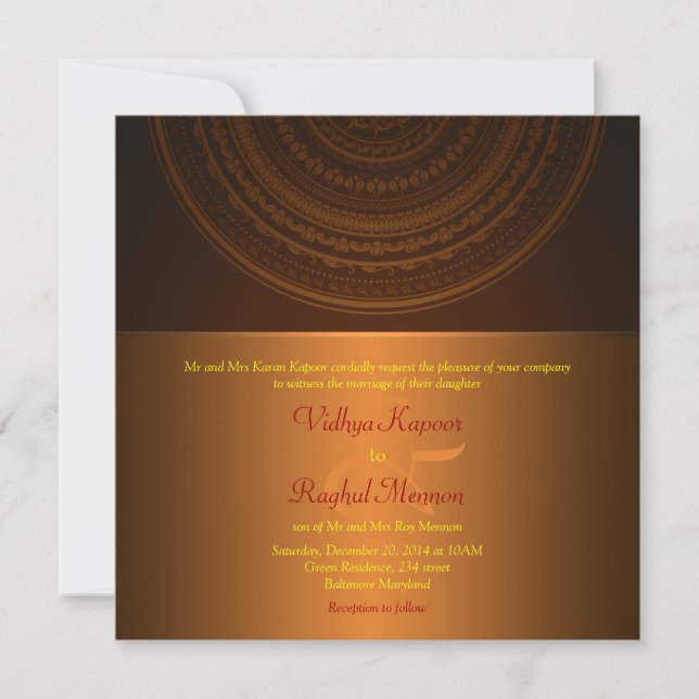 Elegant Classy Pattern Indian Wedding Invitation (Front)