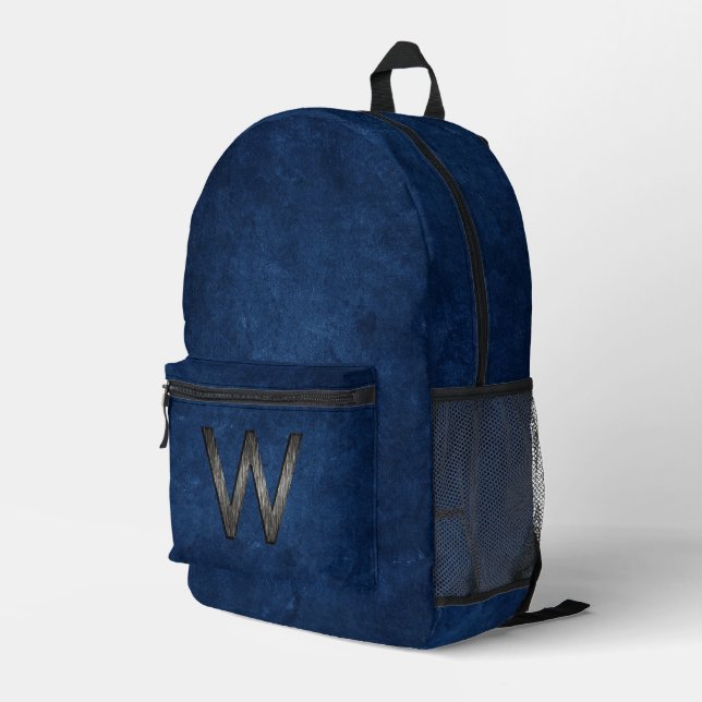 Elegant Classy Personalised Monogram Charcoal Navy Printed Backpack (Back Corner Right)