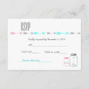 Elegant Classy Pink   Aqua   Grey RSVP card