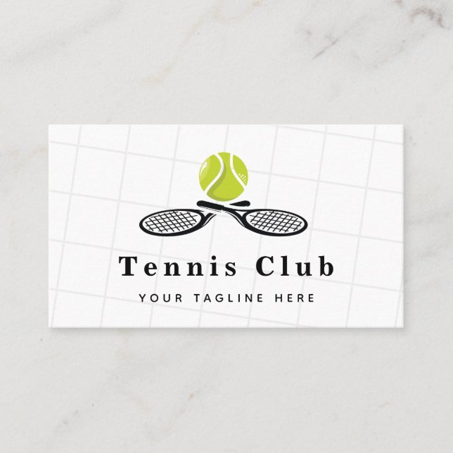 Elegant & Classy Professional Tennis Club Coach Business Card (Front)