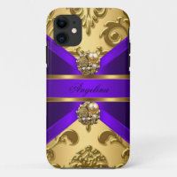 Elegant Classy Purple Gold Damask Jewel