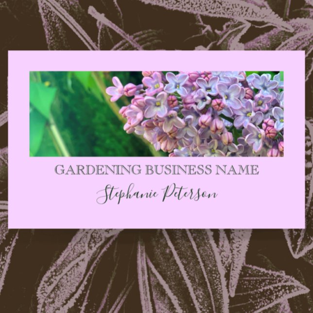 Elegant Classy Purple Lilac Custom Photo Gardening Business Card (Promote your business with this  gorgeous card.  Add your photo or logo and company personalized tex)