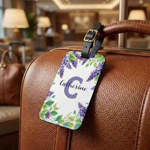 Elegant Classy Purple Lilacs with Green Leaves Luggage Tag