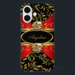 Elegant Classy Red Black Gold Damask Jewel 2 iPhone 16 Case<br><div class="desc">Elegant Elite Classy Red Black Gold Damask Jewel Elegant Classy Gold Damask Floral Fabulous iPad Cover for Women and Girls.  Zizzago created this design PLEASE NOTE all flat images! They Do NOT have Glitter,  Diamonds Jewels or real Bows!!</div>