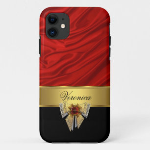 Elegant Classy Red Gold Black Silk Look iPhone 11 Case