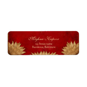 Elegant Classy Red Gold Lotus Indian Wedding Return Address Label