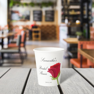 Elegant Classy Red Rose Bridal Shower  Paper Cups