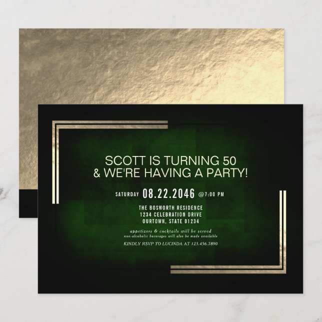 Elegant Classy Rich Green/Gold Birthday Party  Invitation (Front/Back)