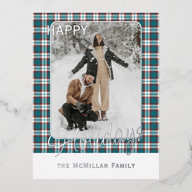 Elegant Classy Rustic Plaid Pattern Gold Foil Holiday Postcard (Front)