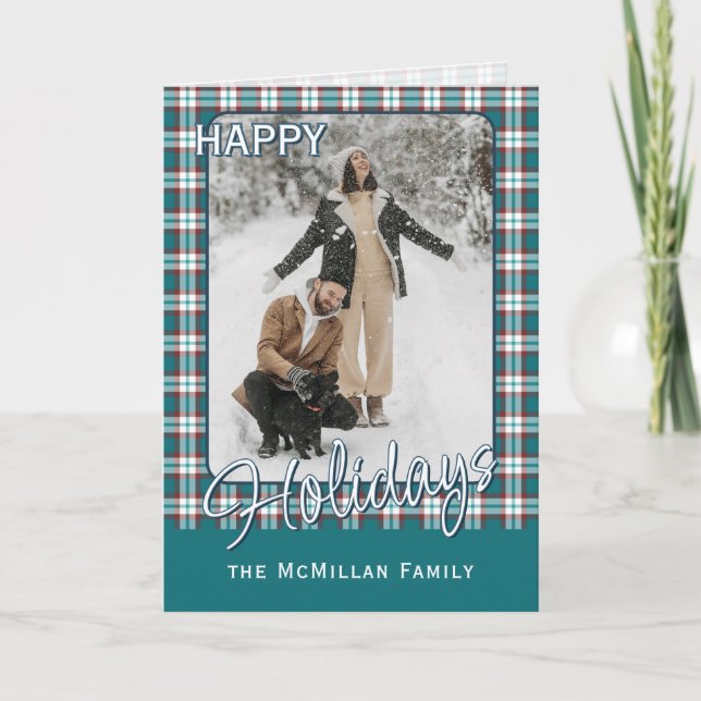 Elegant Classy Rustic Plaid Pattern Holiday Card (Front)