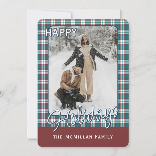 Elegant Classy Rustic Plaid Pattern Holiday Card (Front)