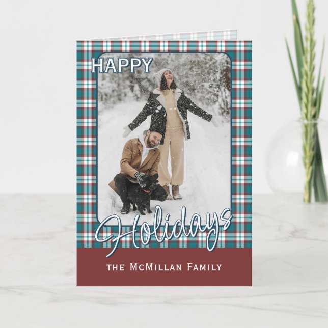 Elegant Classy Rustic Plaid Pattern Holiday Card (Front)