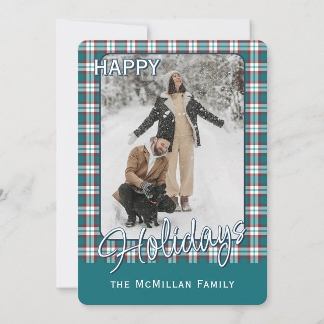 Elegant Classy Rustic Plaid Pattern Holiday Card (Front)