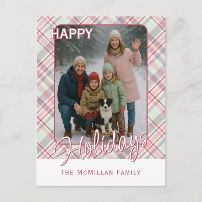 Elegant Classy Rustic Plaid Pattern Holiday Postcard (Front)