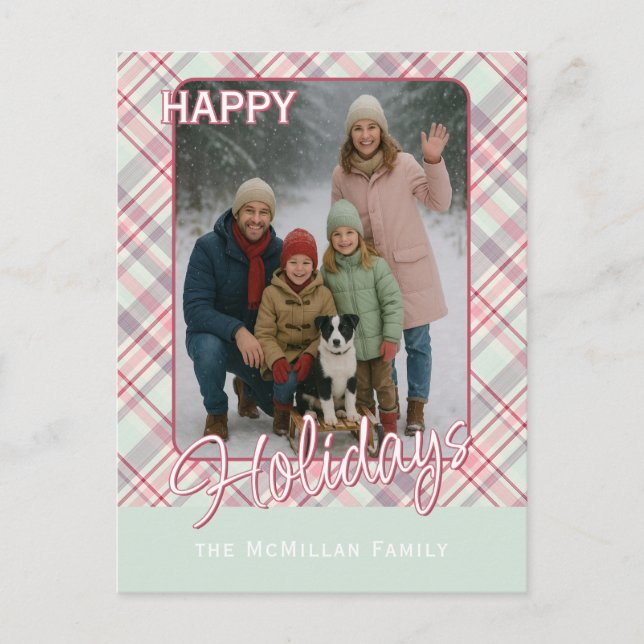 Elegant Classy Rustic Plaid Pattern Holiday Postcard (Front)