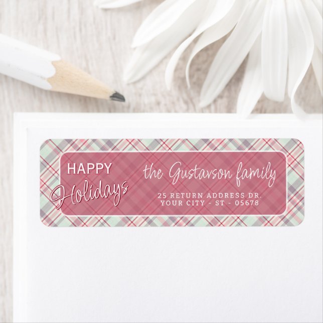 Elegant Classy Rustic Plaid Pattern Return Address Label (Insitu)