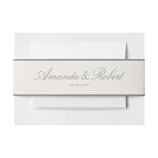 Elegant Classy Sage Green Wedding Invitation Belly Band (Front Example)