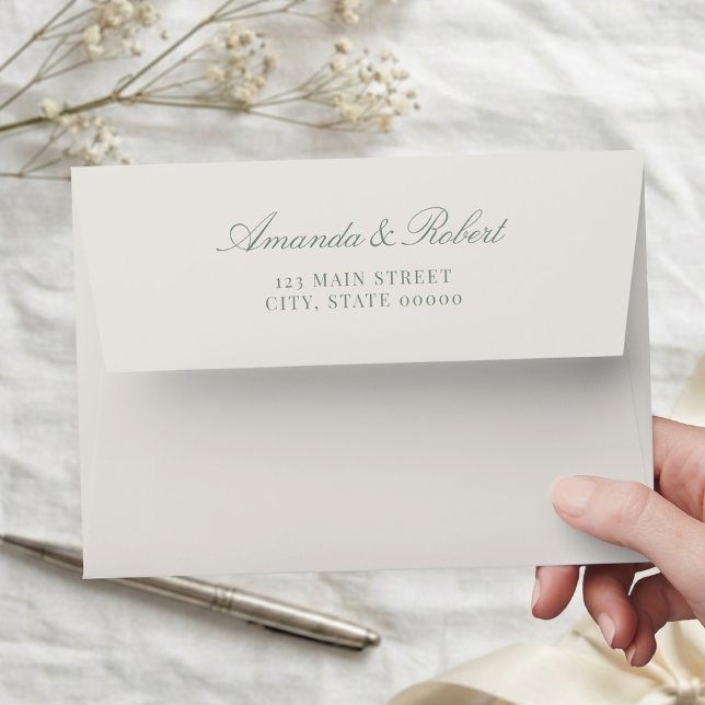 Elegant Classy Sage Green Wedding Return Address Envelope (Creator Uploaded)
