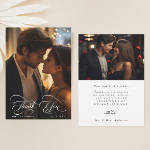 Elegant Classy Script Wedding 2 Photo Thank You Card