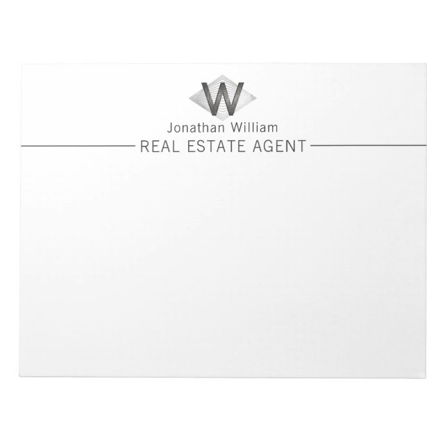  Elegant Classy Silver Black Personalised Monogram Notepad (Front)