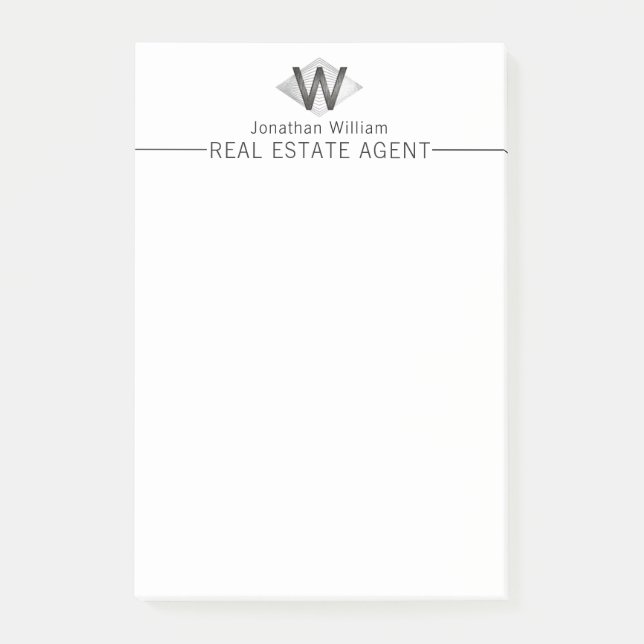  Elegant Classy Silver Black Personalised Monogram Post-it Notes (Front)