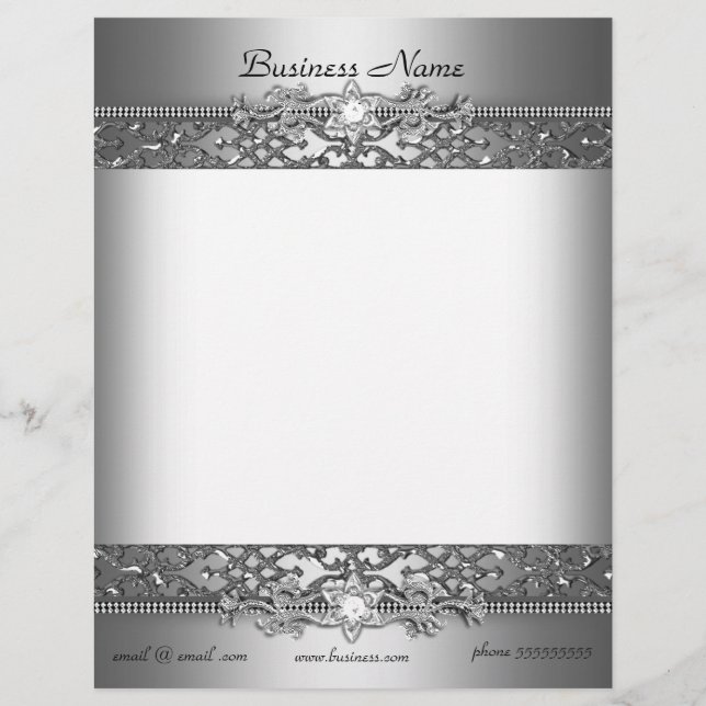 Elegant Classy Silver Damask Embossed Jewel Personalised Letterhead (Front)