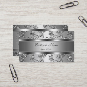 Elegant Classy Silver Embossed Floral Look Business Card
