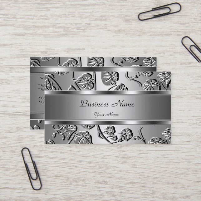 Elegant Classy Silver Embossed Look Image Business Card (Front/Back In Situ)