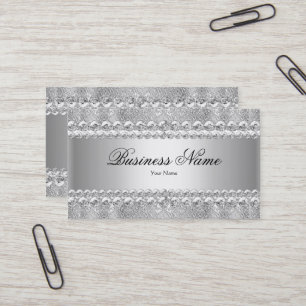 Elegant Classy Silver Grey Damask Lace Business Card