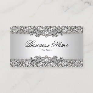 Elegant Classy Silver Grey Damask Updated Business Card