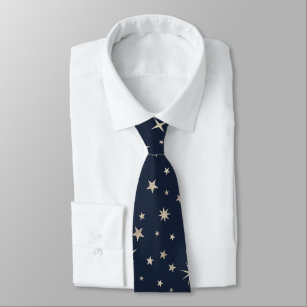     Elegant Classy Silver Stars Navy Blue Monogram Tie