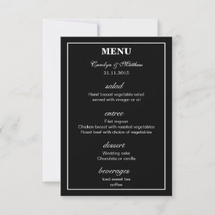 Elegant Classy Simple Black Wedding Menu Invitation