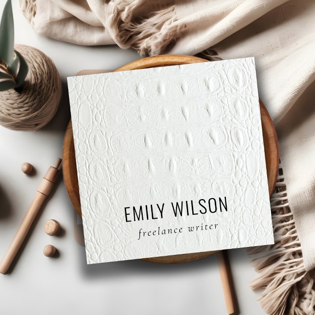 Elegant Classy Simple Ivory White Leather Texture Square Business Card (Creator Uploaded)