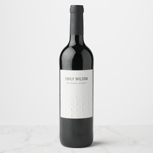 Elegant Classy Simple Ivory White Leather Texture Wine Label (Front)