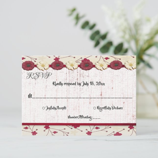 Elegant Classy Simple Script Summer Floral Wedding RSVP Card (Standing Front)