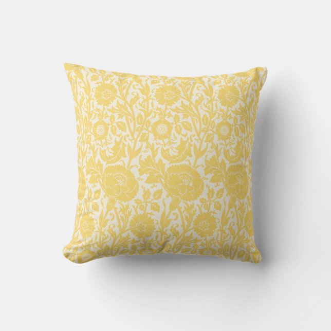 Elegant Classy Soft Yellow White Floral Pattern Cushion (Front)