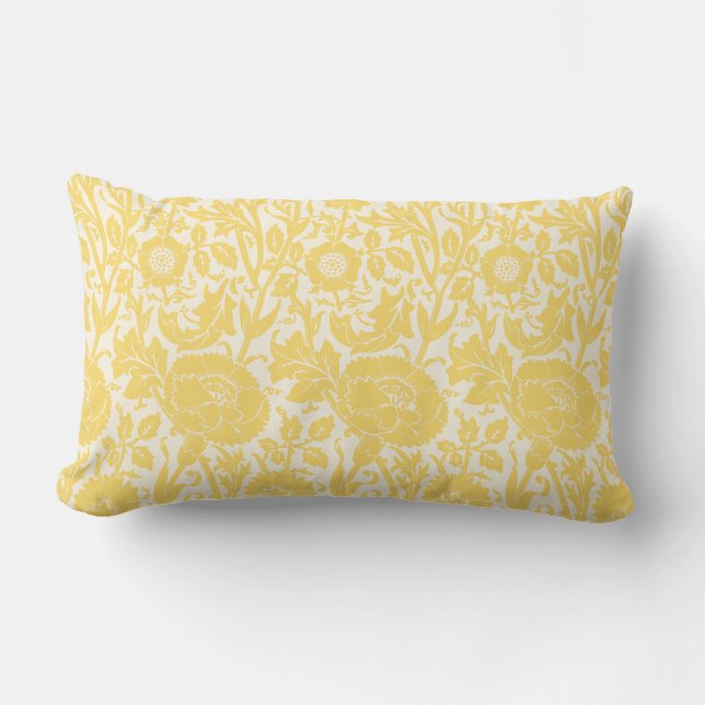 Elegant Classy Soft Yellow White Floral Pattern Lumbar Cushion (Front)