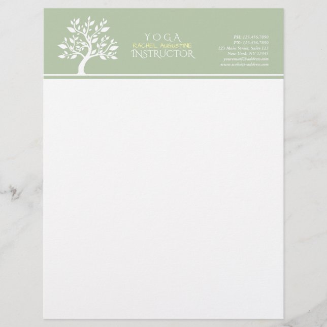 Elegant Classy Tree YOGA Studio Massage Therapy Custom Letterhead (Front)