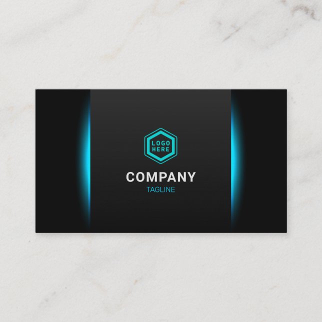 Elegant Classy Turquoise and Black Modern Futurism Business Card (Front)