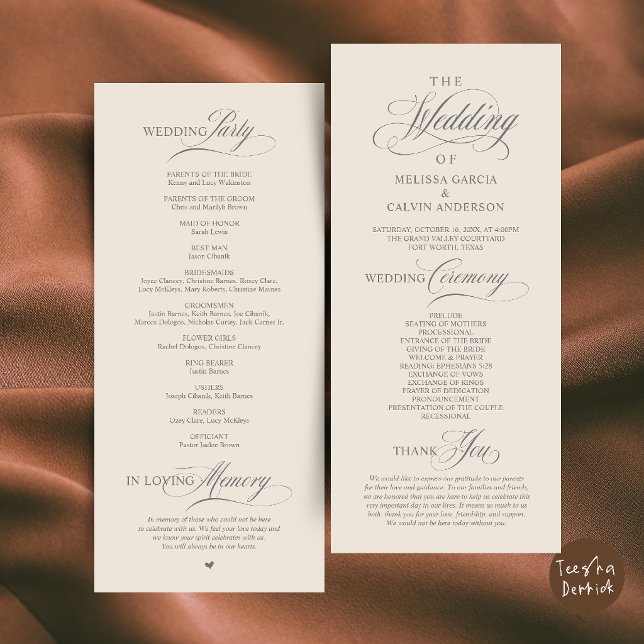 Elegant Classy Wedding Ceremony Order Program (Elegant Classy Wedding Ceremony Order Program Card in Cream and Grey)